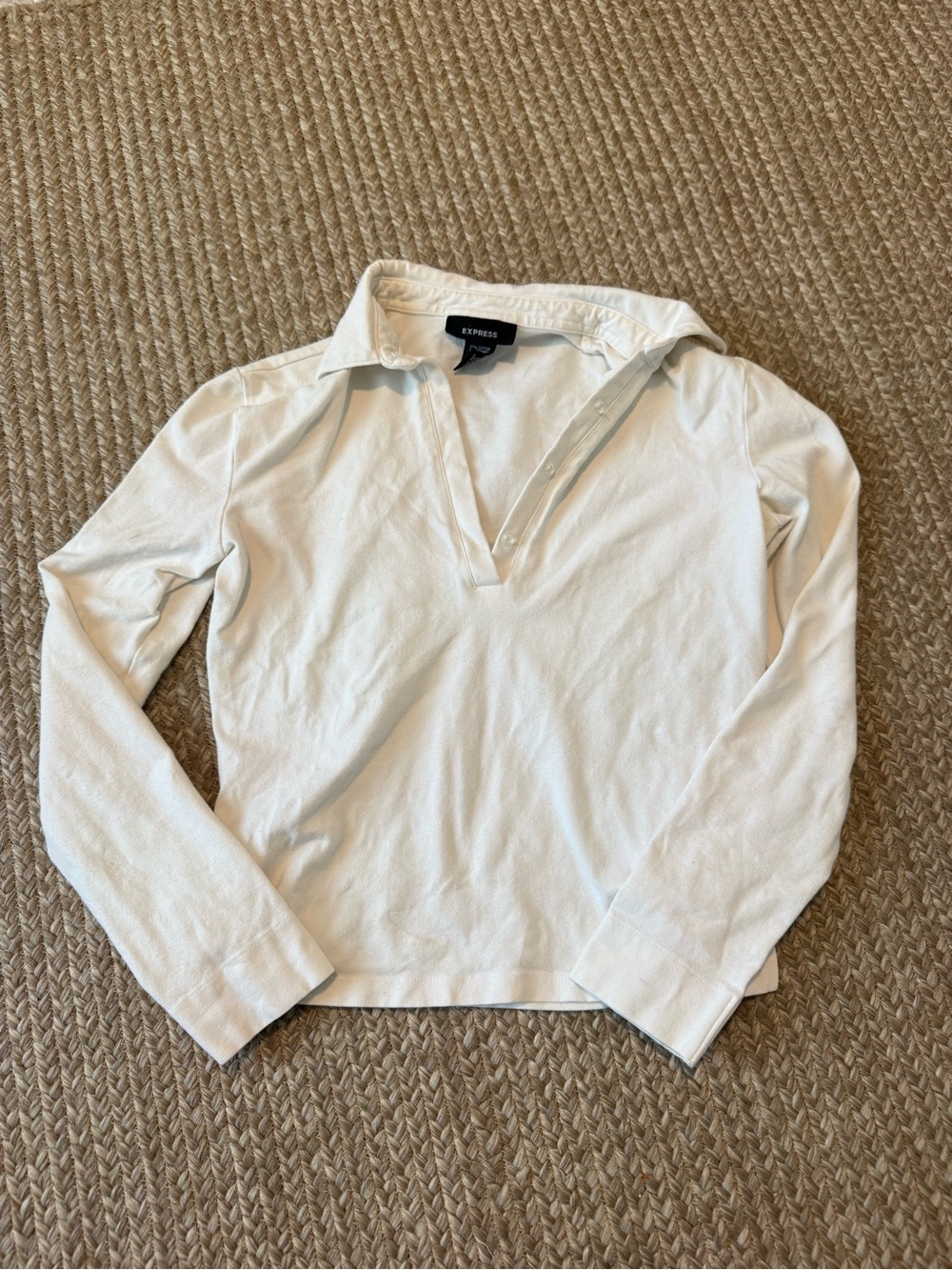 Express White Long Sleeve Polo Top